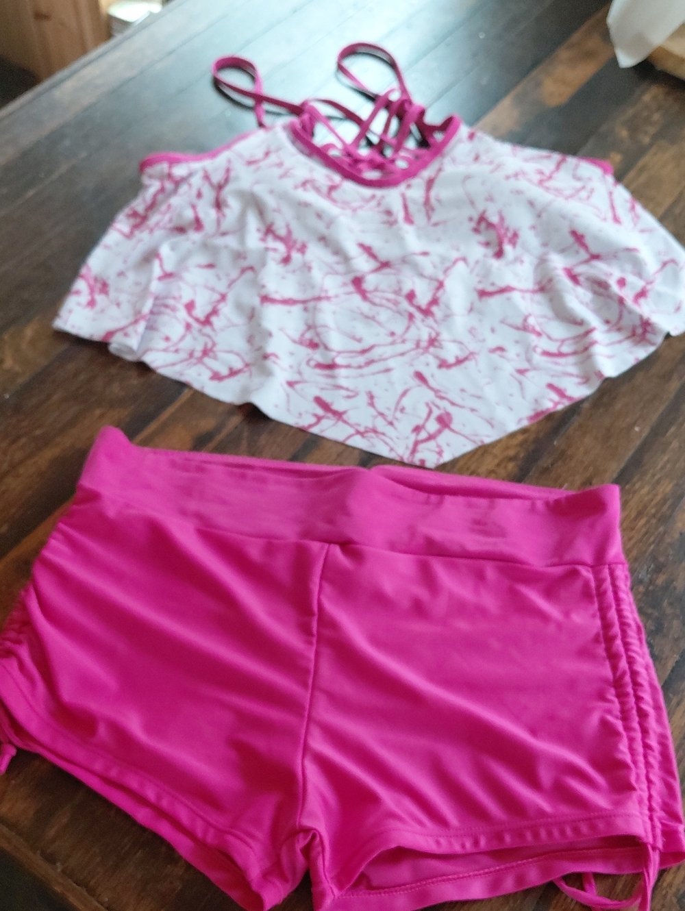 Women’s Pink Two-Piece Swim Set - Flowy Tank + Swim Shorts